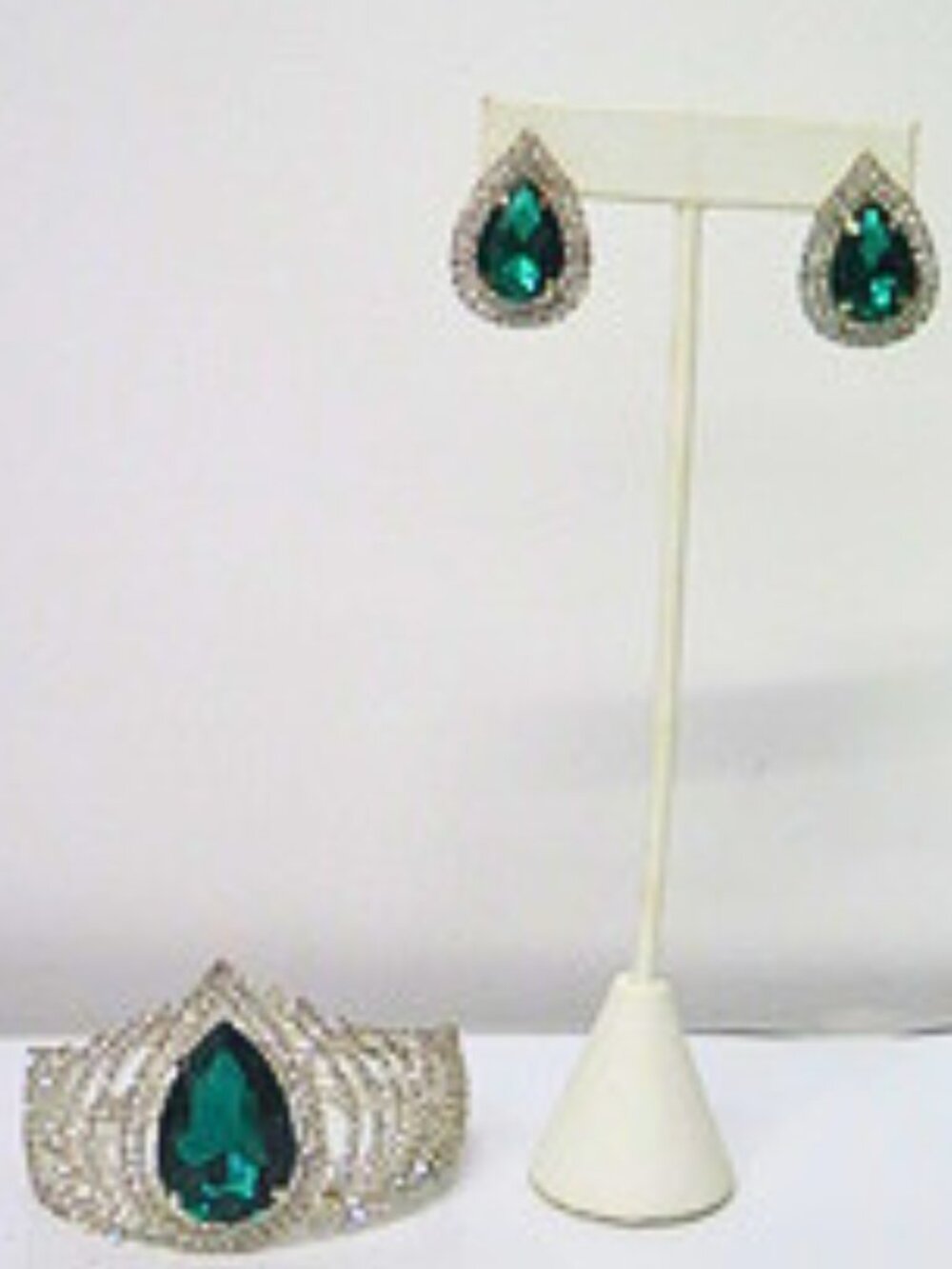 Vintage Green Rhinestone Cuff & Earrings Set
